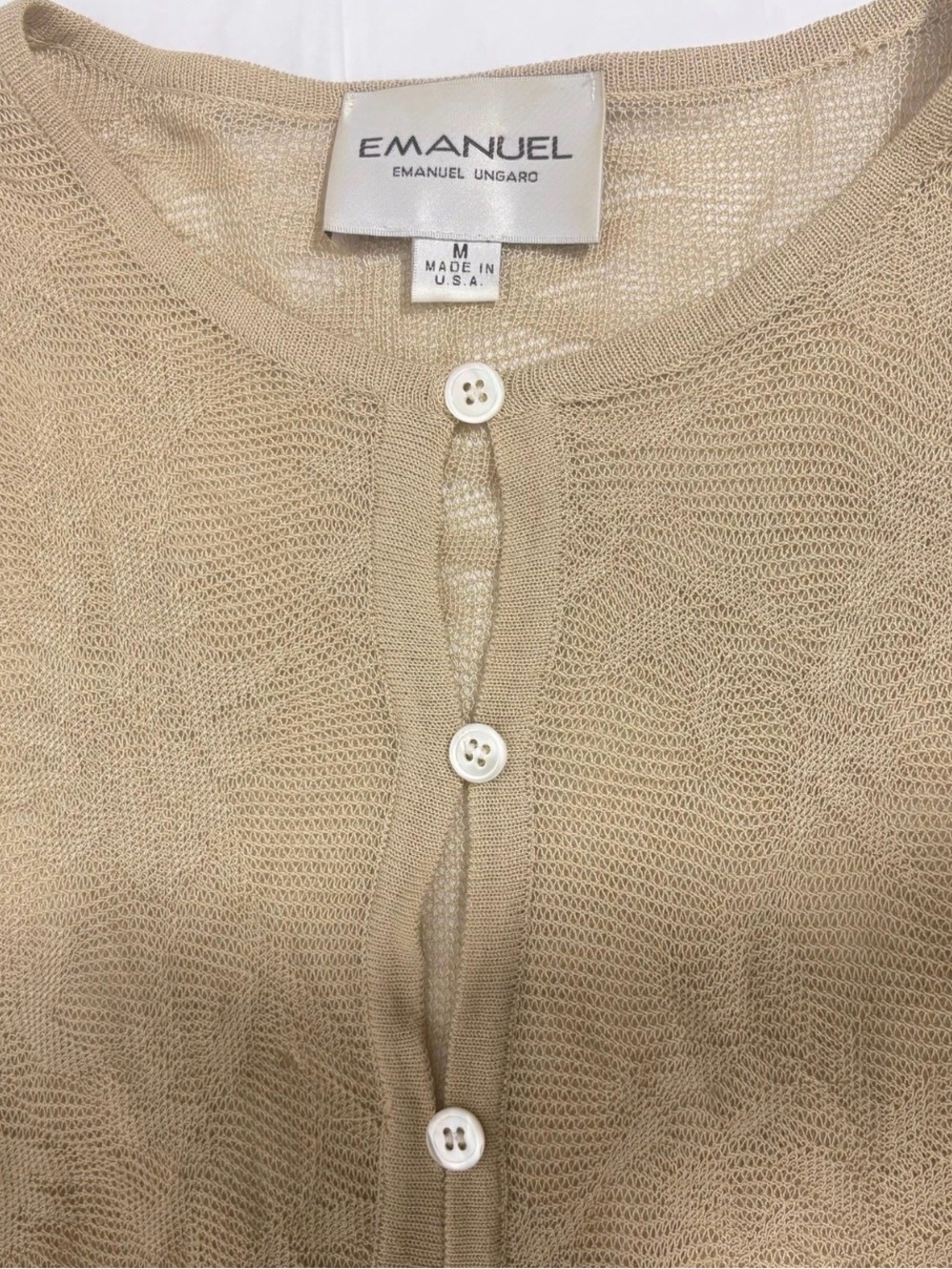 Emanuel Ungaro Ivory 100% Silk Long Sleeve Cardigan V-Neck Top vintage 90s M